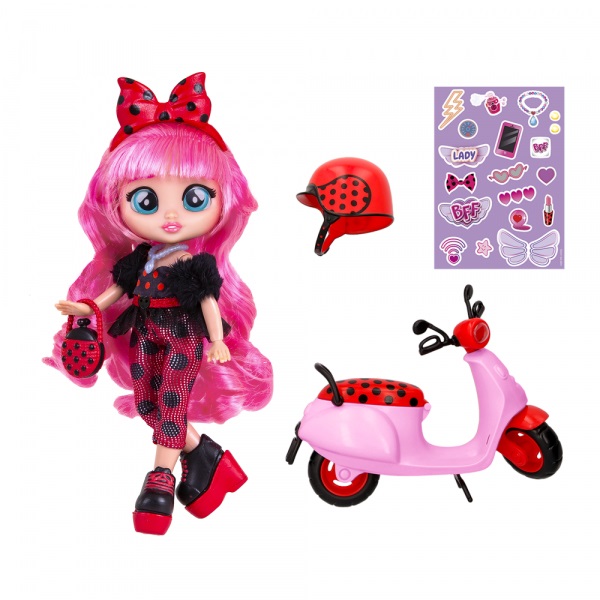 IMC Toys BFF by Cry Babies Lady - Bambola con Scooter e 10 Accessori, Outfit Trendy per Bambini 3 Anni