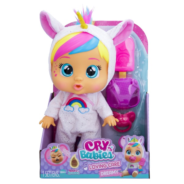 IMC Toys Cry Babies Loving Care Fantasy Dreamy - Bambola interattiva che piange lacrime vere, con pigiama intercambiabili, adatta per bambini dai 18 mesi in su