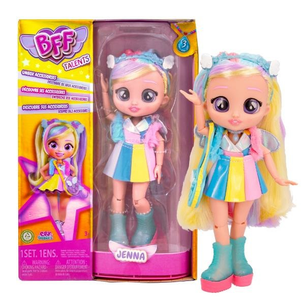 IMC Toys BFF 913097 Bambola Jenna con 9 Accessori, Lunghi Capelli e Vestiti in Tessuto - Giocattolo per Bambine e Bambini 5 Anni