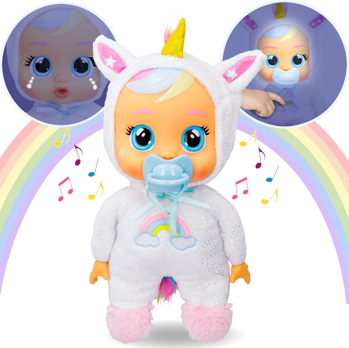 IMC Toys Cry Babies Goodnight Dreamy - Bambola Interattiva 30cm con Luce Notturna, Ninne Nanne e Lacrime Luminose a LED