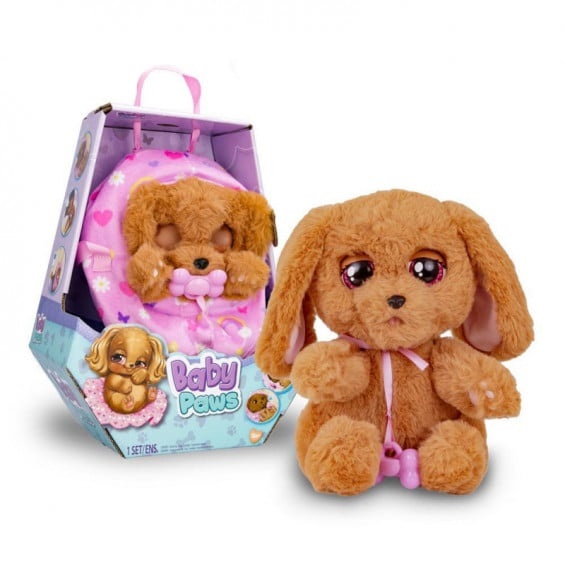 IMC Toys Baby Paws Cocker Spaniel - Peluche Interattivo con Suoni, Apre e Chiude gli Occhi, Include Borsetta e Copertina, per Bambini 3 Anni
