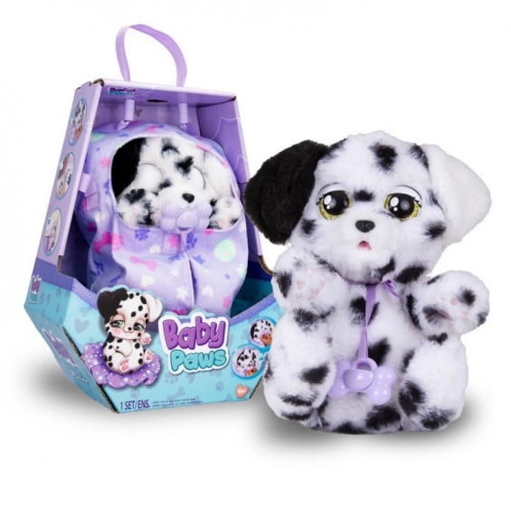 IMC Toys Baby Paws Dalmatian - Peluche Interattivo con Suoni, Apre e Chiude gli Occhi, Include Borsetta e Copertina, per Bambini 3 Anni