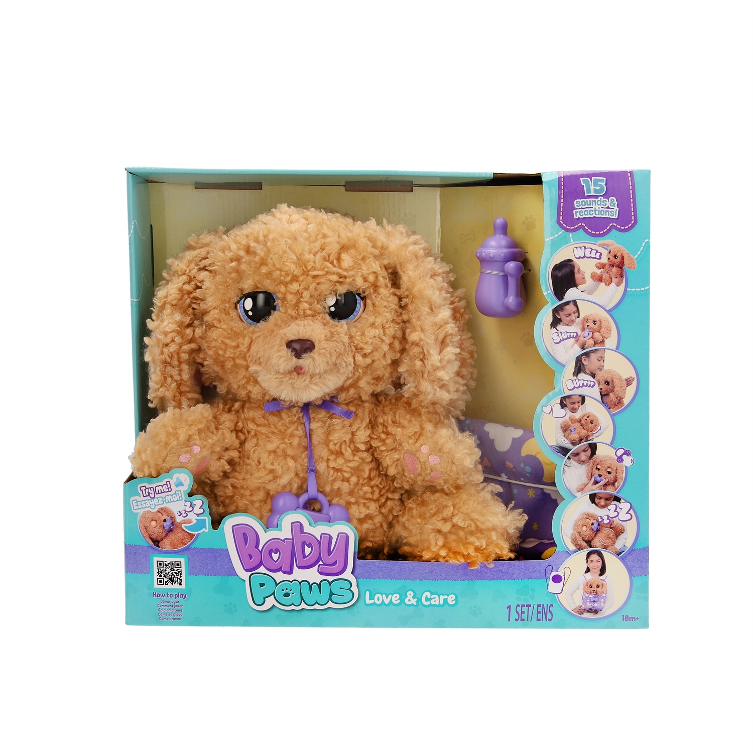 IMC Toys Baby Paws Love & Care Labradoodle - Cucciolo Interattivo di Peluche con 7 Reazioni, Portatile, Giocattolo per Bambini dai 4 Anni