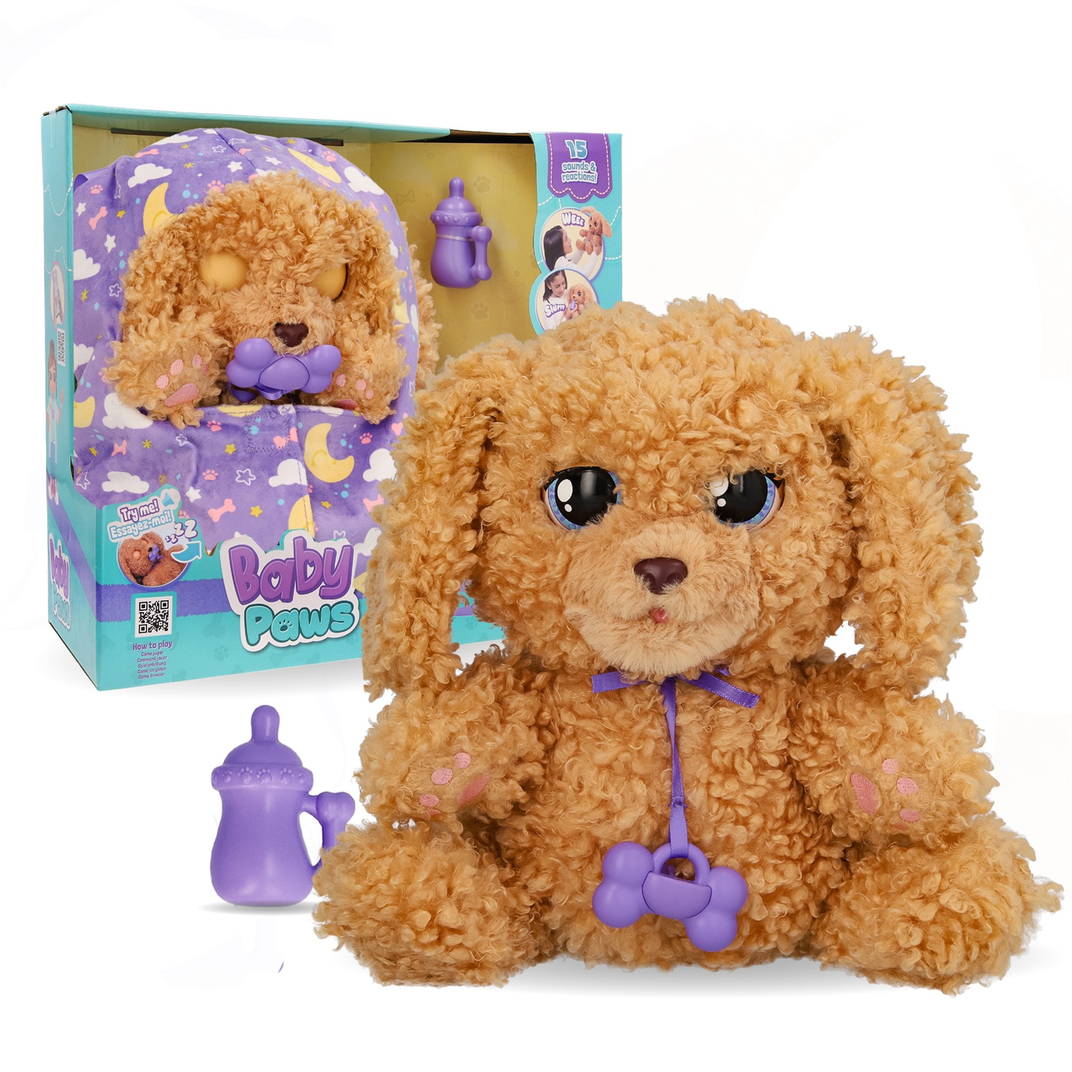 IMC Toys Baby Paws Love & Care Labradoodle - Cucciolo Interattivo di Peluche con 7 Reazioni, Portatile, Giocattolo per Bambini dai 4 Anni
