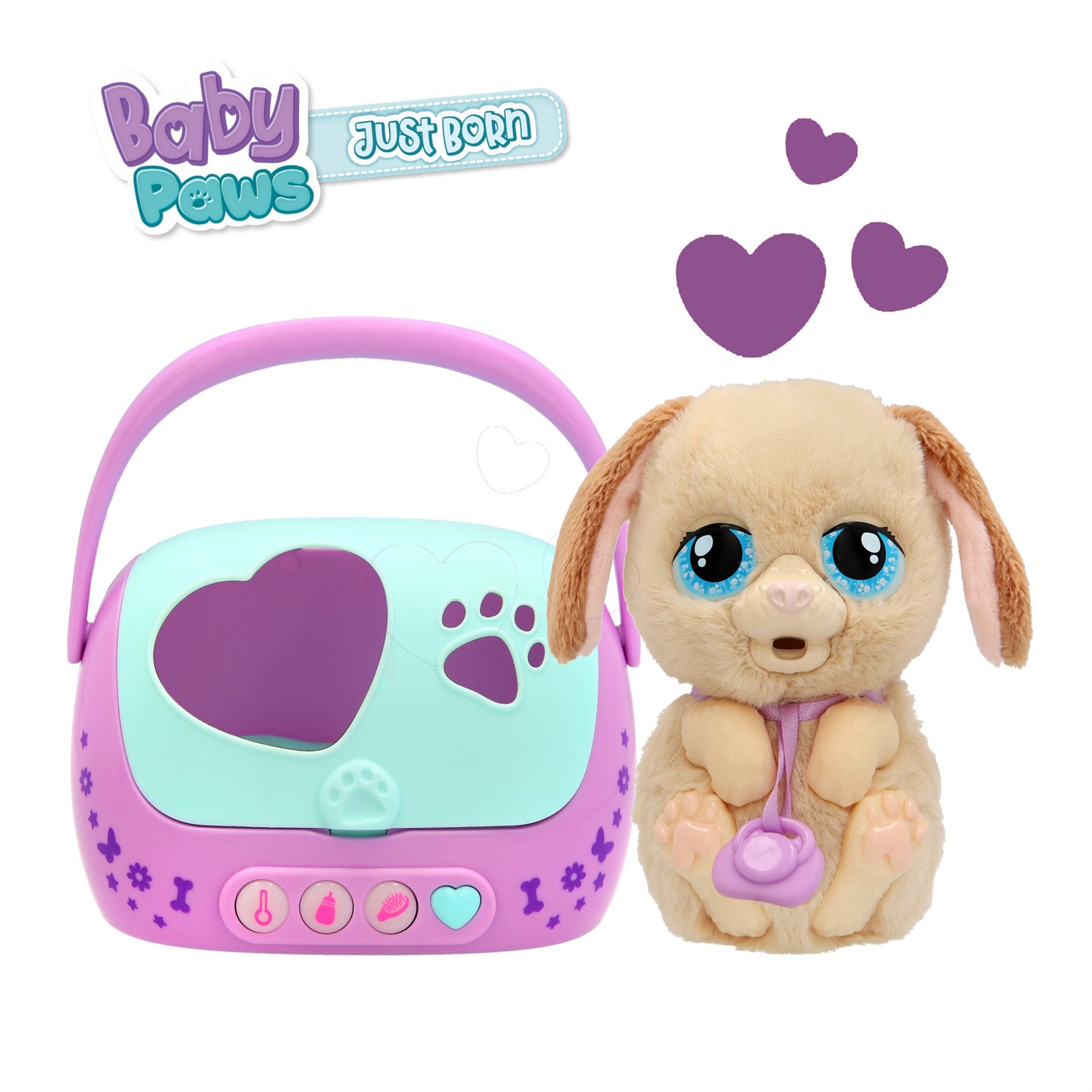 IMC TOYS Baby Paws Just Born - Cagnolino Interattivo con Trasportino Elettronico e Accessori per Bambini 3