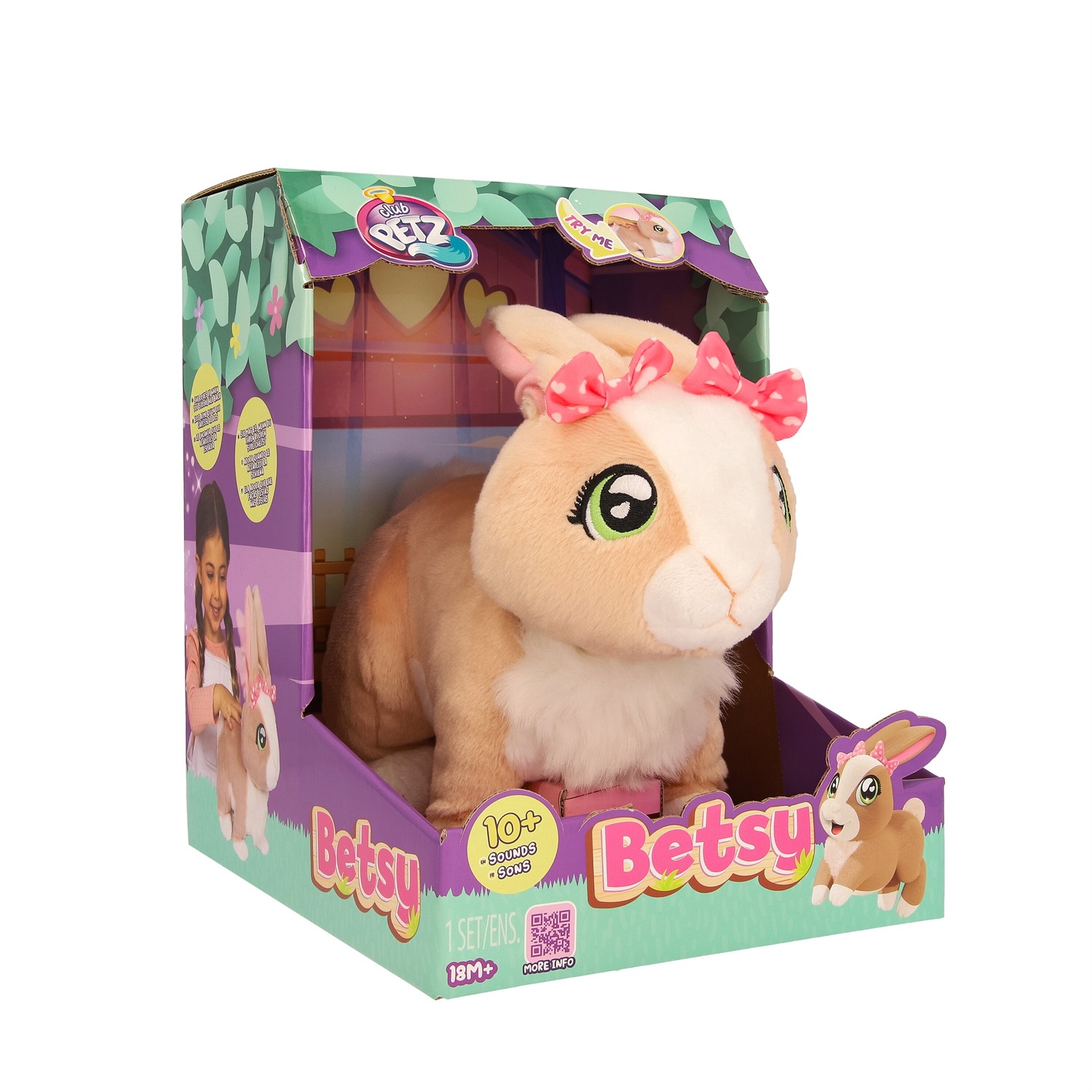 Club Petz Betsy - Coniglietta Interattiva che Salta, Fa Suoni e Muove le Orecchie, Giocattolo per Bambini dai 3 Anni