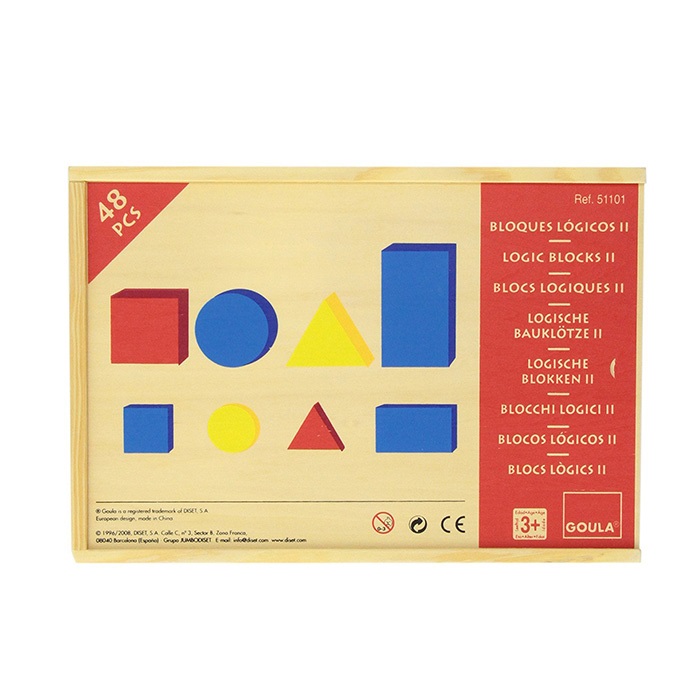 Goula 51100 - Blocchi Logici in Legno con 48 Forme Colorate per Sviluppo Sensoriale e Coordinamento Occhio-Mano
