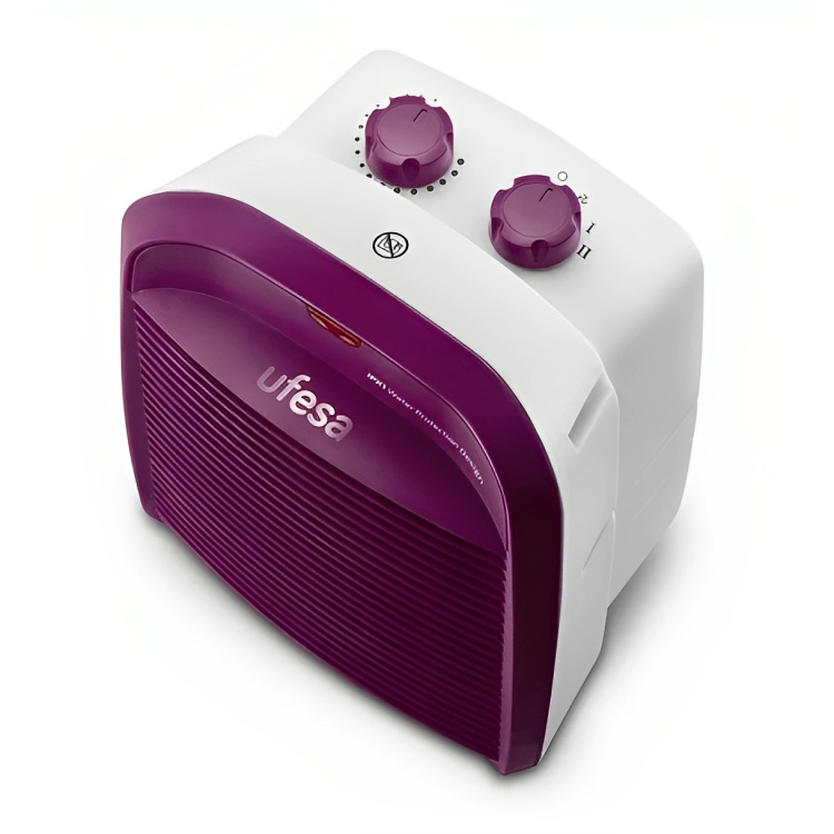 Ufesa Persei Riscaldatore Elettrico 2000 W con 3 Modalità, Termostato Regolabile, Protezione IPX1 e Design Compatto Viola