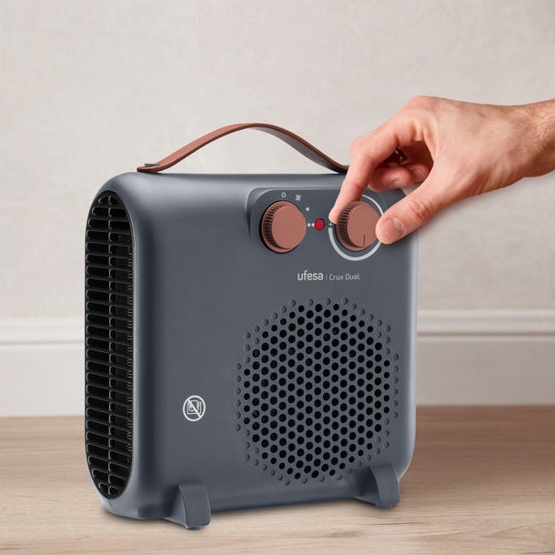 UFESA Crux Dual - Riscaldatore Elettrico 2000 W, 3 Livelli di Potenza, Termostato Regolabile, Design 2 in 1 con Maniglia