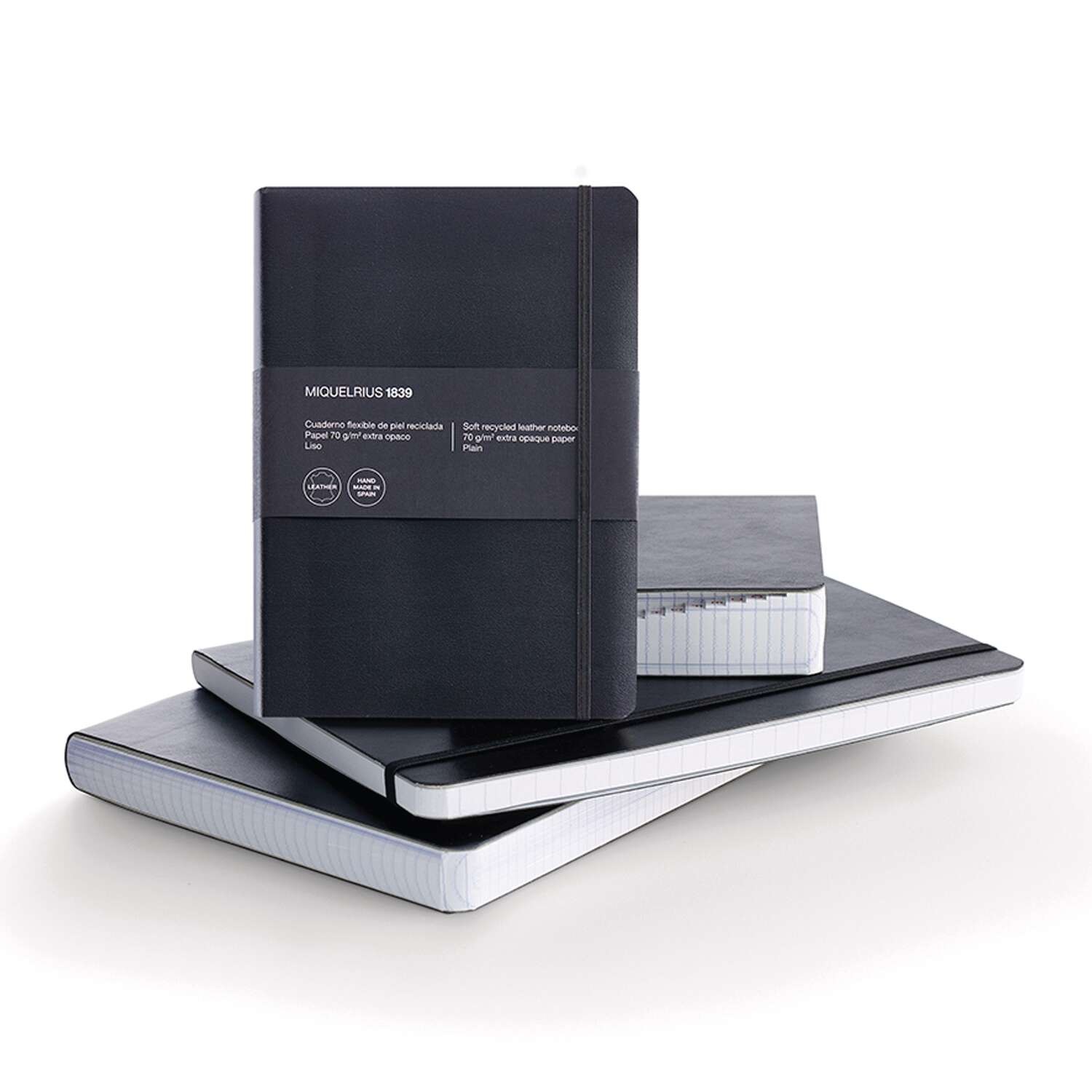 Miquelrius Quaderno Flessibile in Pelle Riciclata 8º - 300 Fogli Extra Opaca con Chiusura Elastico e Indice, Colore Nero