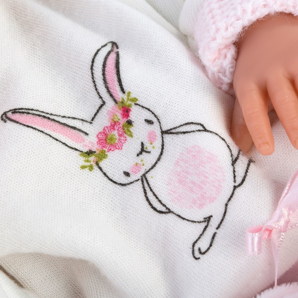 Llorens Bambola Bimba 35 cm con occhi azzurri, corpo in vinile, pigiama e cuscino - Motivo New Born