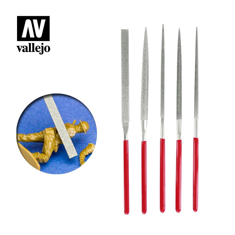 Vallejo Set di 5 Lime ad Ago Diamantate 140 mm - Attrezzo per Modellismo di Precisione