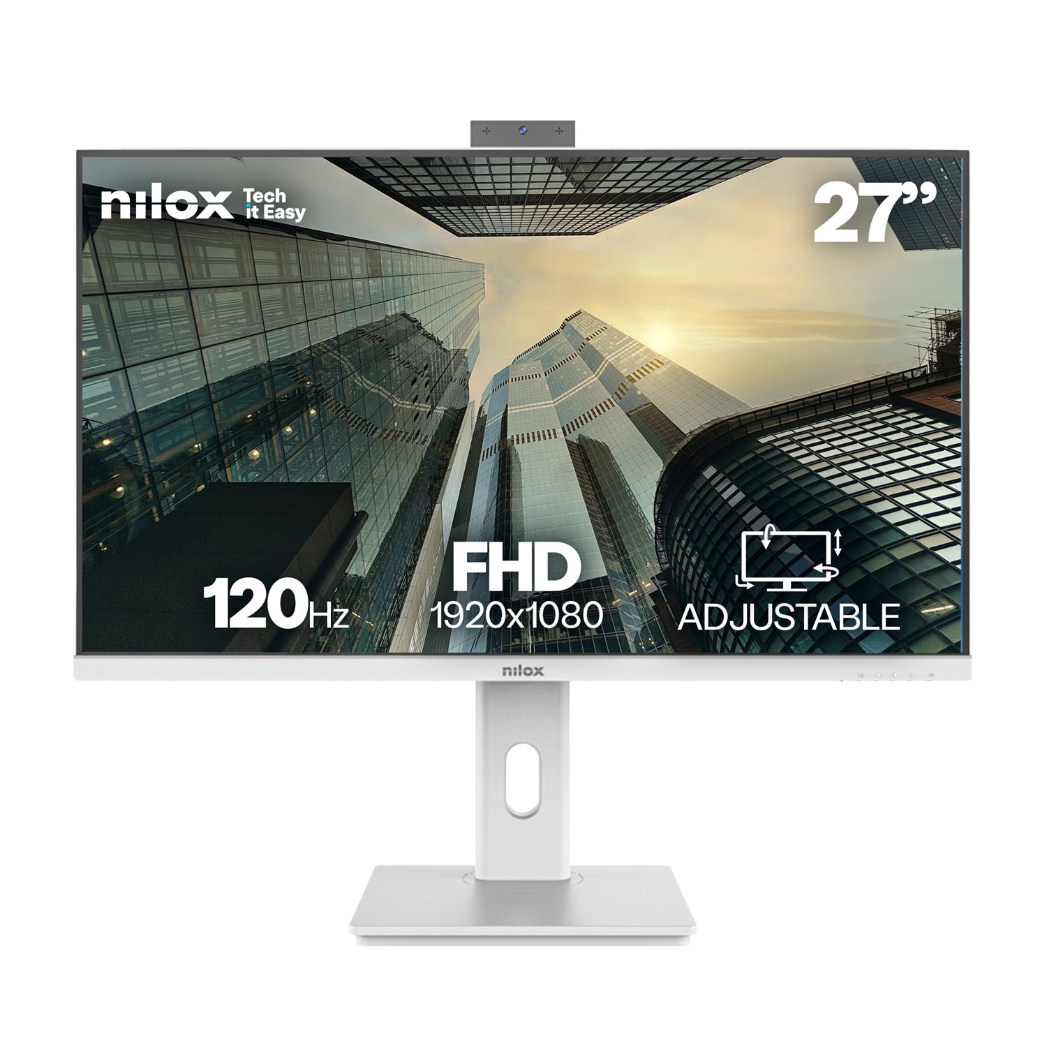 Nilox NXM27RWEB02W Monitor PC 27'' Full HD LED Bianco con Webcam, Altoparlanti e 120Hz
