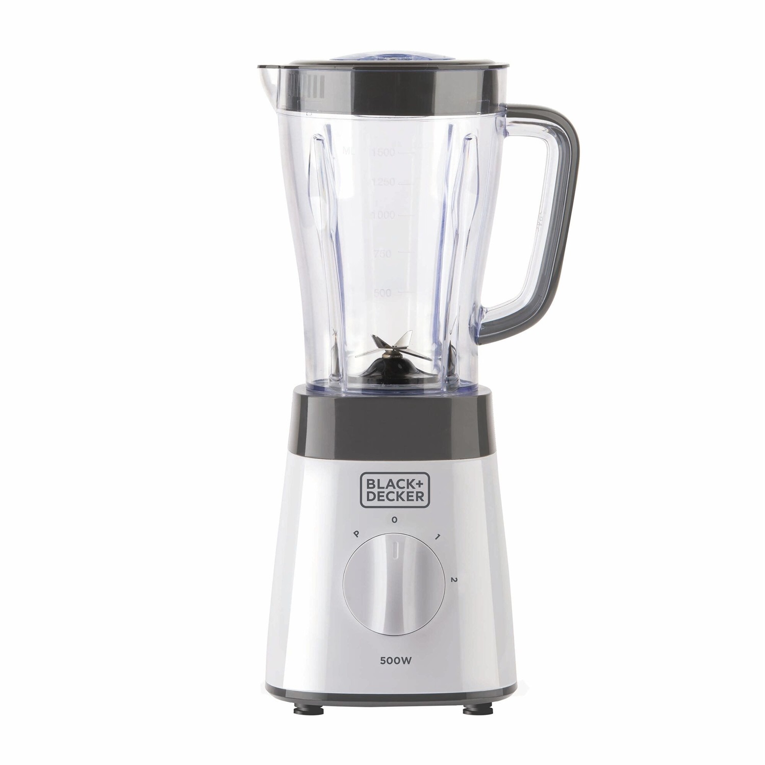 BLACK DECKER BXJB500E Frullatore da Tavolo 1,5 L 500 W Bianco con Caraffa in Plastica e Lame in Acciaio Inossidabile, 2 Velocità Funzione Pulse