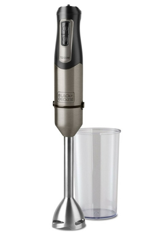 Black Decker BXHB1200E Frullatore a Mano 1200 W, 20 Velocità, Turbo, Lame in Acciaio Inox a 4 Tagli, Antispruzzi, Leggero ed Ergonomico, Senza BPA