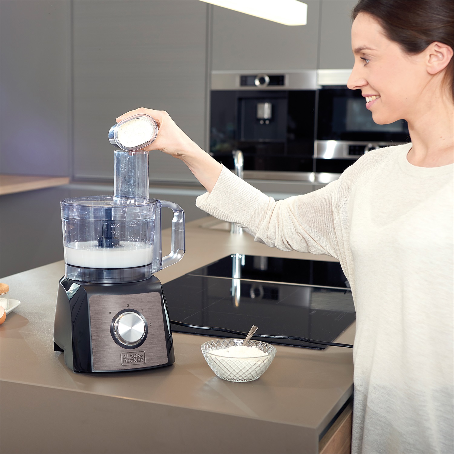 BLACK DECKER BXFPA1200E Robot da cucina 1200 W 1,5 L con 8 accessori, 2 velocità e funzione turbo, Acciaio inossidabile anti-impronta