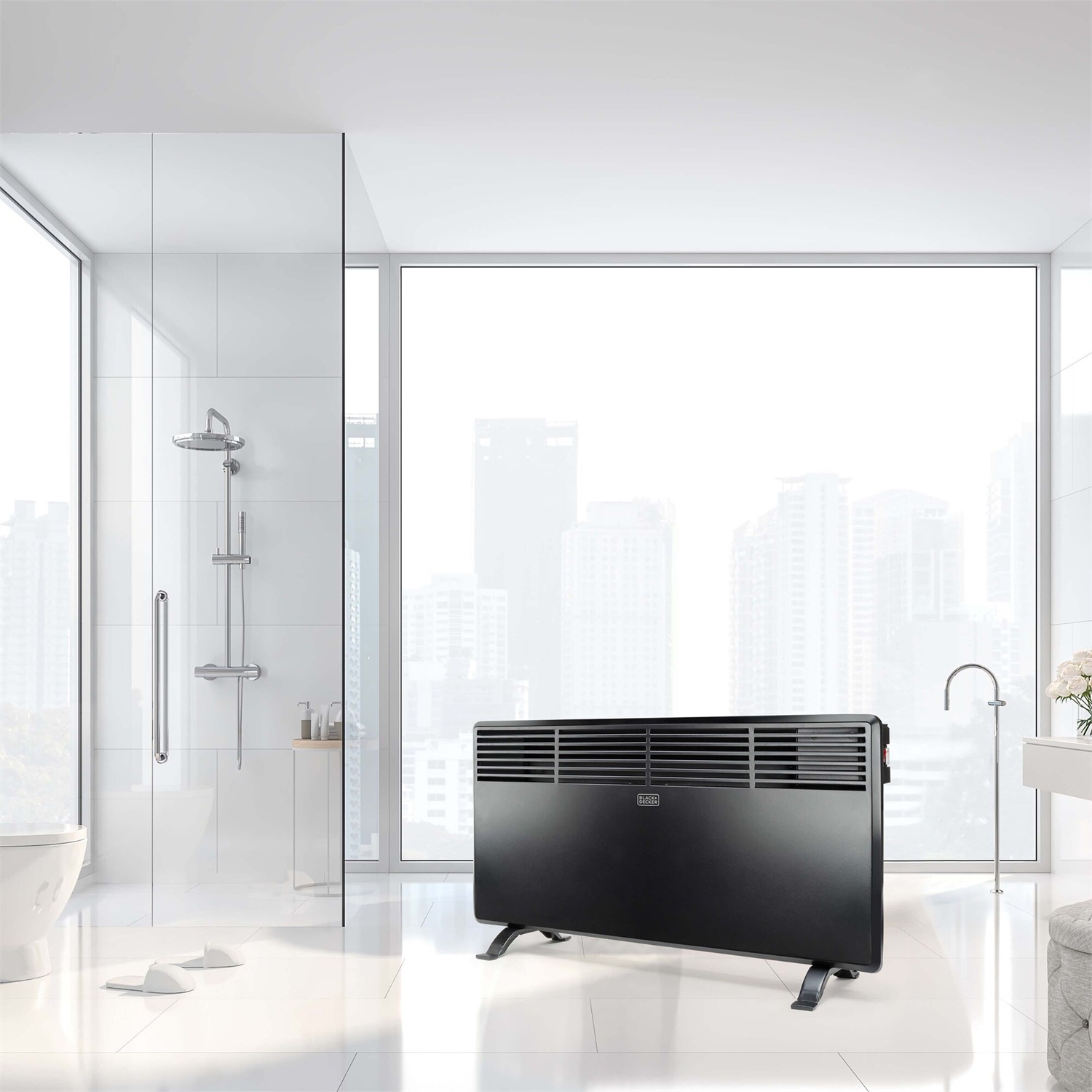 BLACK DECKER BXSH1800E - Stufa Elettrica in Ceramica 1800W con 2 Potenze, Timer e Funzione Ventilatore, Nero