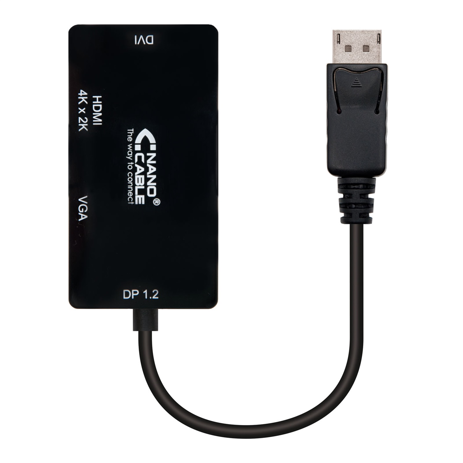 Nanocable Convertitore da DisplayPort a SVGA/DVI/HDMI 3 in 1, 0,15 m, Nero, 4K