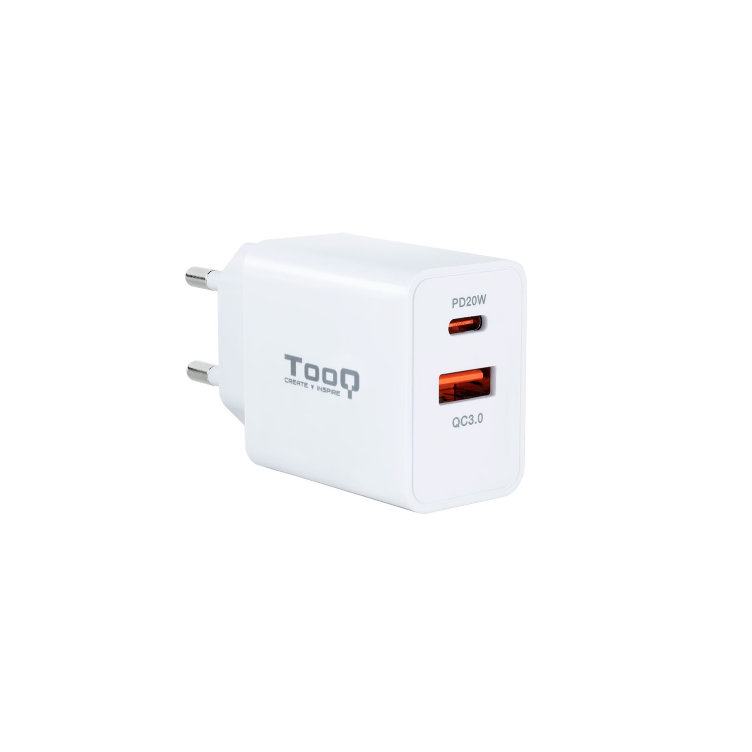 TooQ TQWC-2SC04WT - Caricabatterie USB Universale Bianco con Ricarica Rapida e Uscite USB-C e USB-A