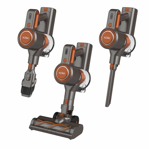 Solac AE2515 Scopa Elettrica Senza Sacchetto con Motore Digitale Brushless 200W, Filtraggio HEPA, Colore Nero e Arancione, Capacità 1 L