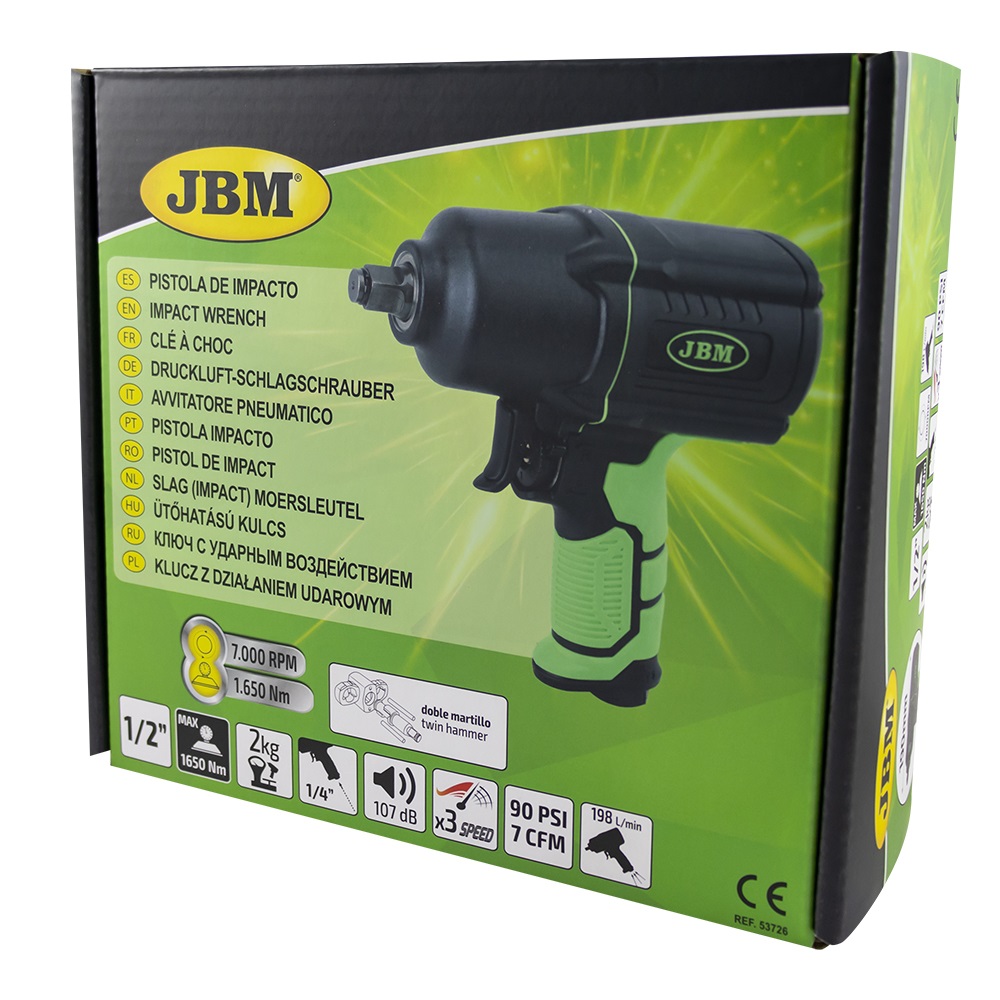 JBM Pistola di Impatto 1/2'' 1650Nm Verde con Spina UE 220V