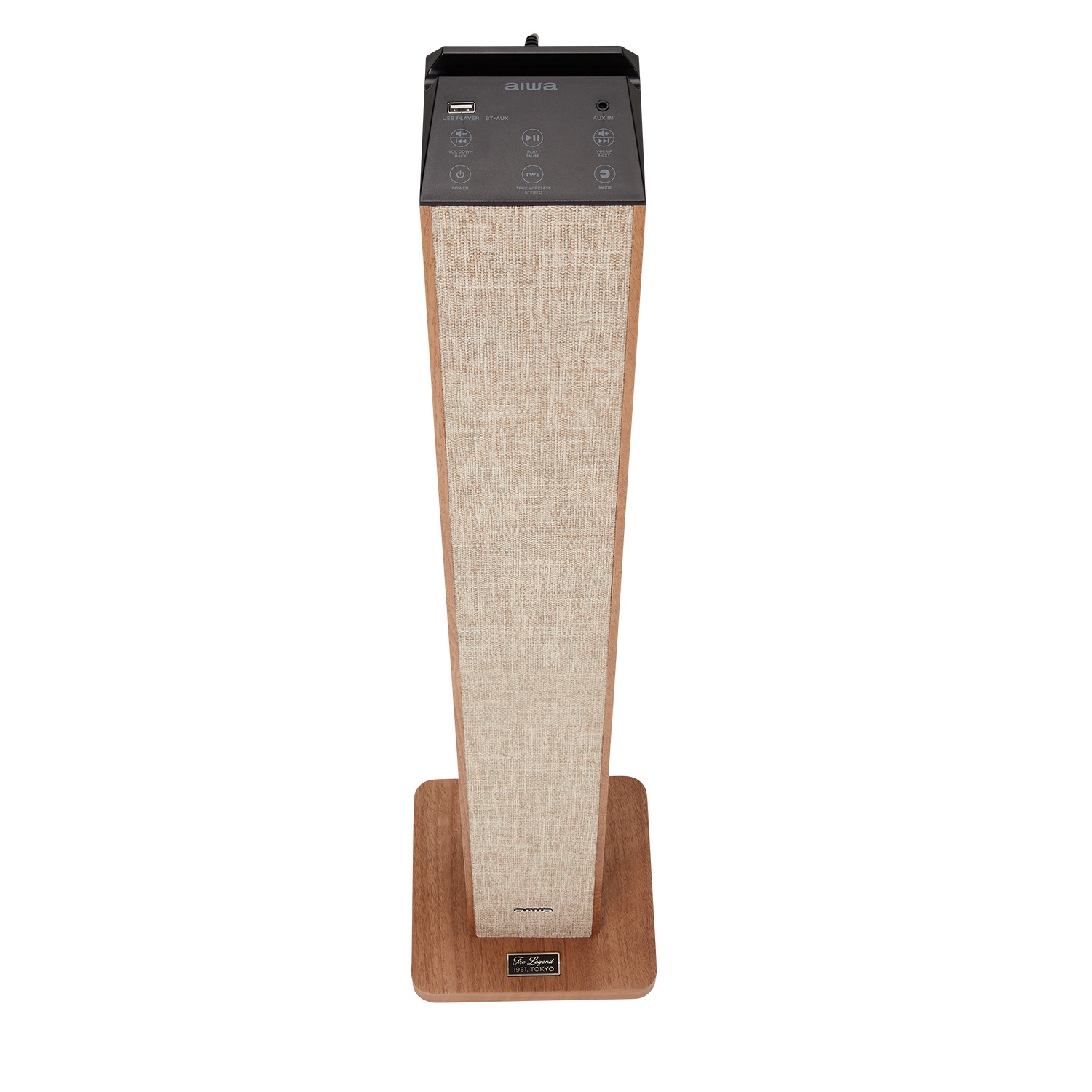 Aiwa TSBT-270WD Torre di Suono in Legno con Bluetooth, TWS, 2x25W, USB MP3 e Ingresso AUX