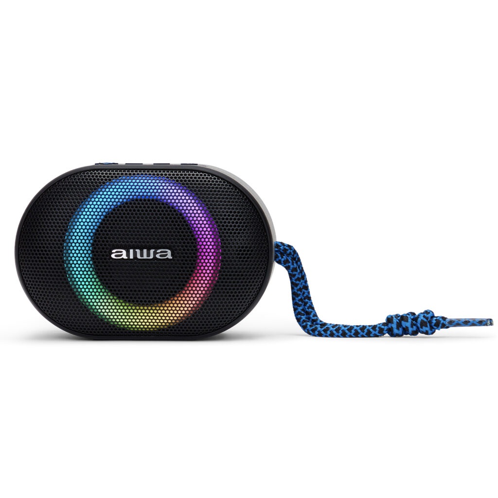 Aiwa BST-330BL - Altavoz TWS Bluetooth 10W con Hyperbass, Illuminazione RGB, Lettore di Schede e Resistente all'Acqua - Blu