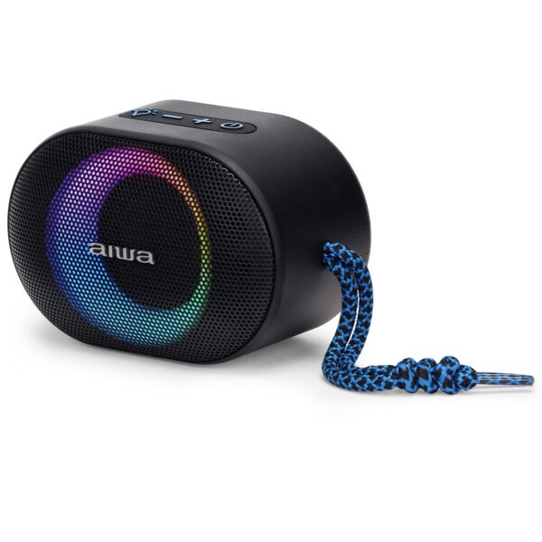 Aiwa BST-330BL - Altavoz TWS Bluetooth 10W con Hyperbass, Illuminazione RGB, Lettore di Schede e Resistente all'Acqua - Blu