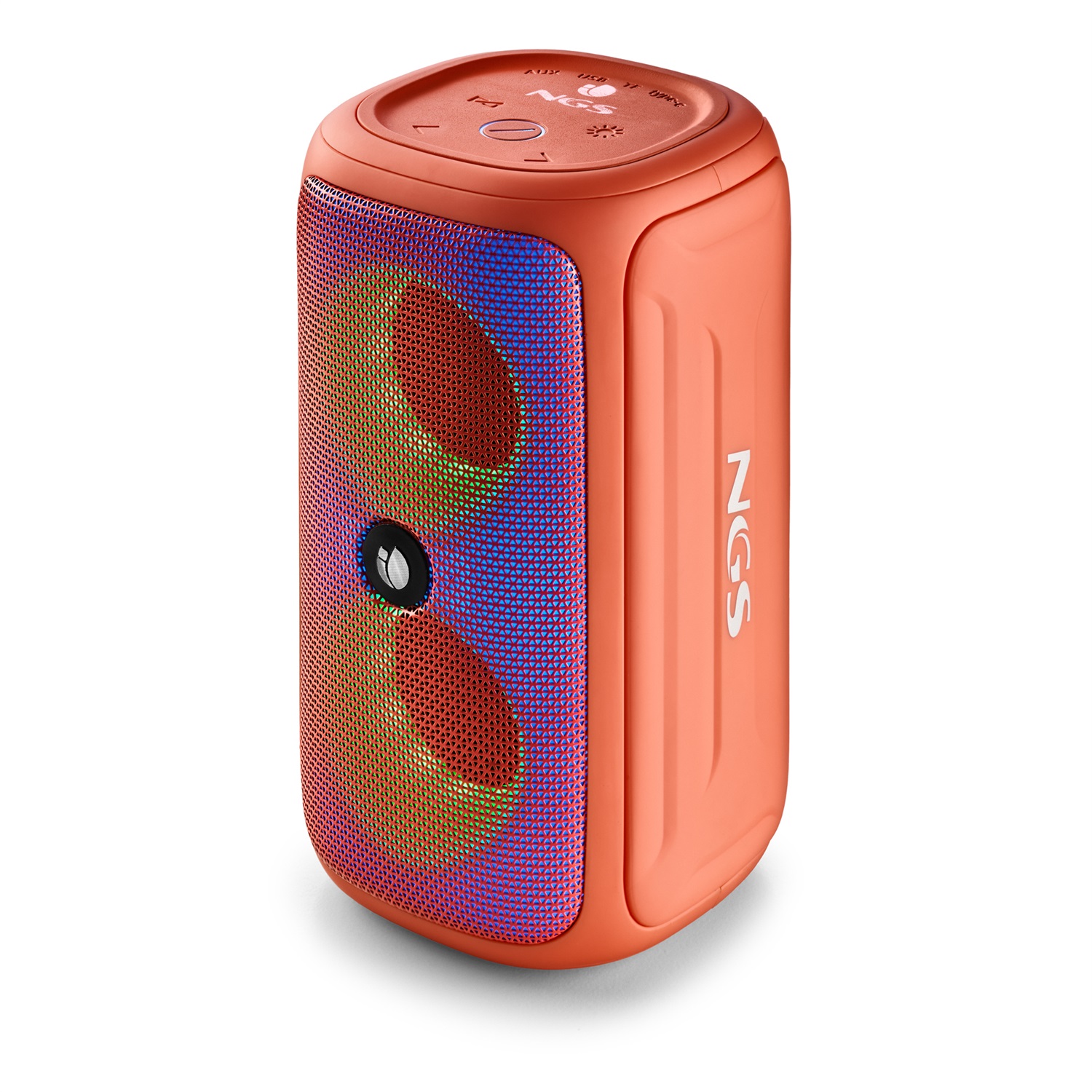 NGS ROLLER BEAST CORAL - Altoparlante Portatile Bluetooth 32 W con Luci RGB, Resistente all'Acqua IPX5, Microfono e Vivavoce