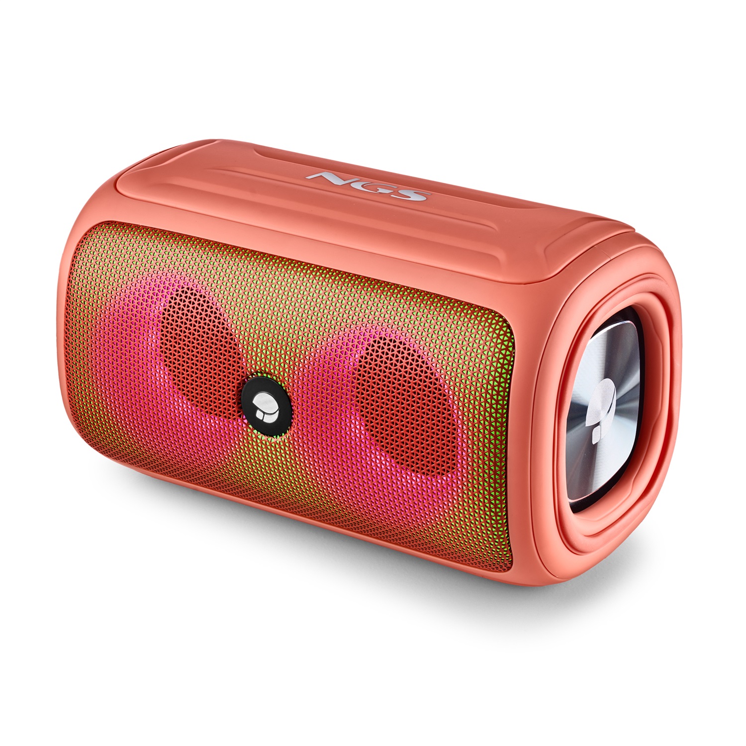 NGS ROLLER BEAST CORAL - Altoparlante Portatile Bluetooth 32 W con Luci RGB, Resistente all'Acqua IPX5, Microfono e Vivavoce