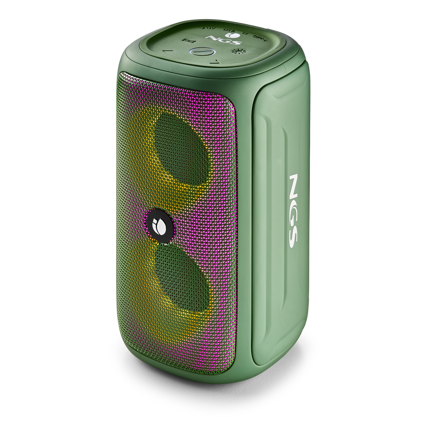 NGS ROLLER BEAST Altoparlante Portatile Bluetooth 32W Verde con Resistenza IPX5, Luci RGB e Microfono