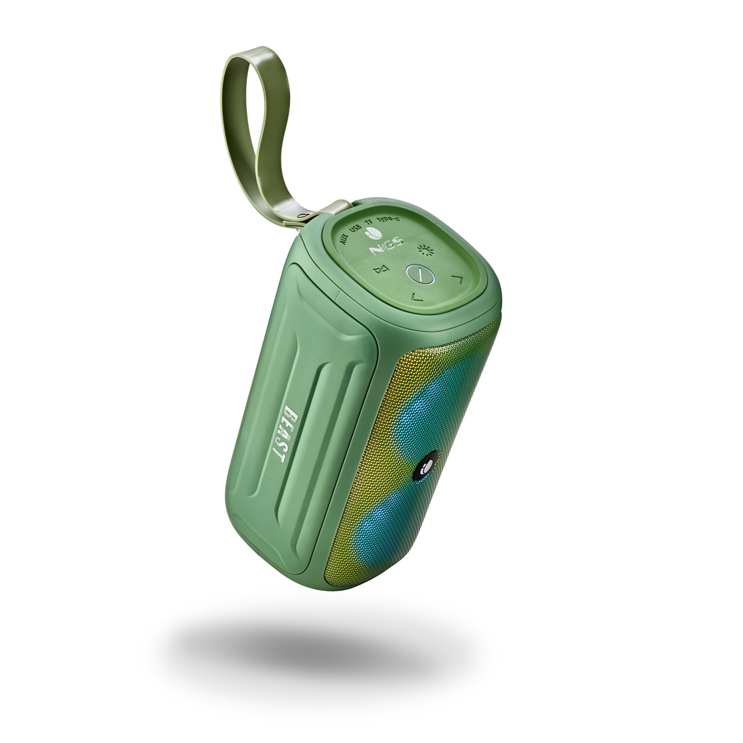 NGS ROLLER BEAST Altoparlante Portatile Bluetooth 32W Verde con Resistenza IPX5, Luci RGB e Microfono