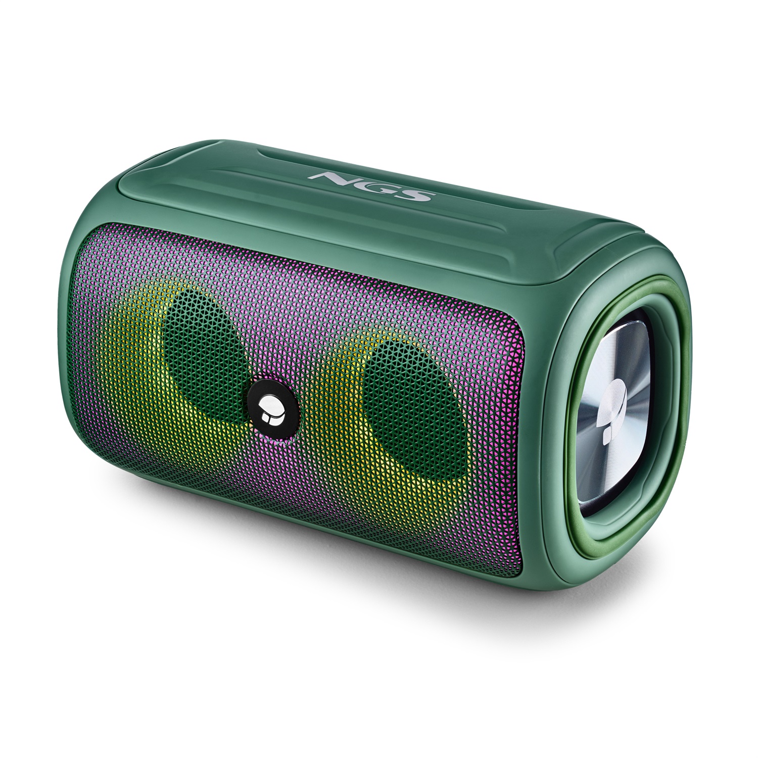 NGS ROLLER BEAST Altoparlante Portatile Bluetooth 32W Verde con Resistenza IPX5, Luci RGB e Microfono