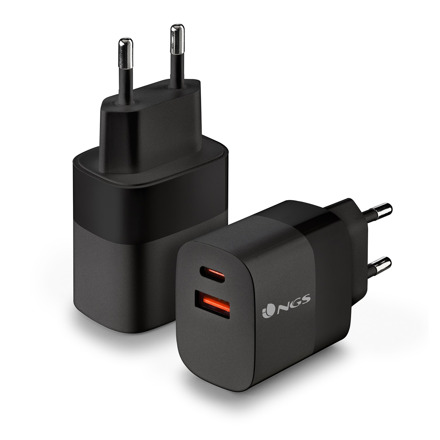 NGS Bud Caricatore da Parete Ultra Veloce 45W con 2 Porte USB-C (PD & PPS) e USB-A (QC 3.0) - Compatto e Portatile