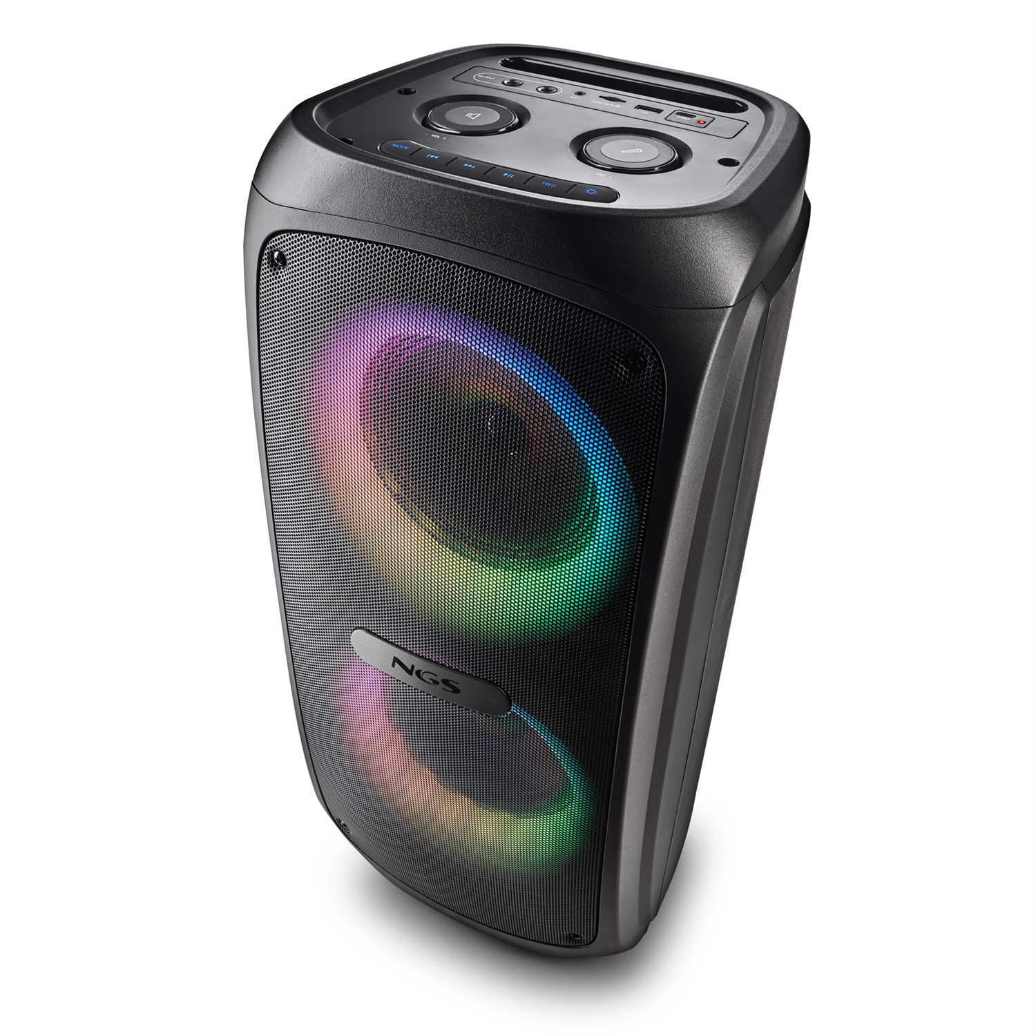 NGS Wild Temper Altoparlante Portatile Stereo Blu 40 W Wireless con USB Tipo A e Tipo C, Impermeabile e Luci LED