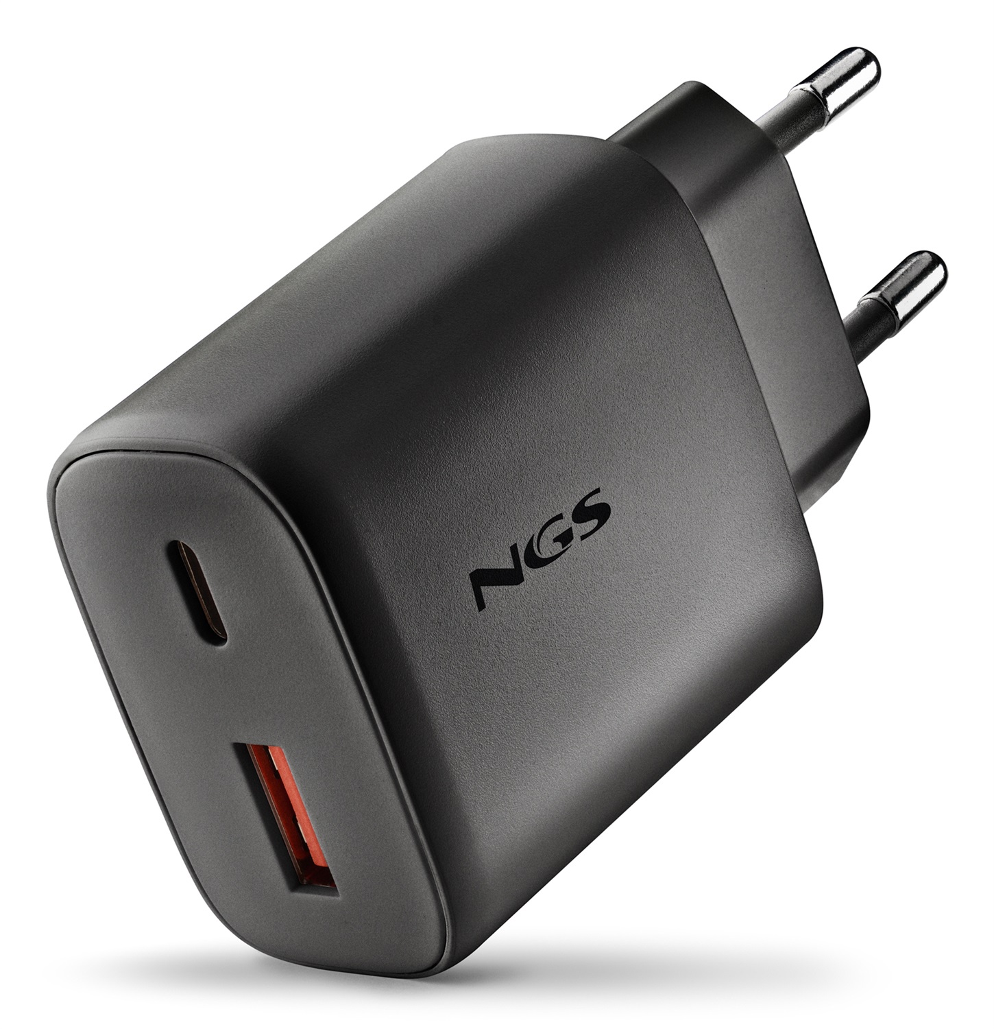 NGS ERA 45 W Black - Caricatore GAN 45 W con USB-C e USB-A, Ricarica Rapida Intelligente, Compatto e Portatile