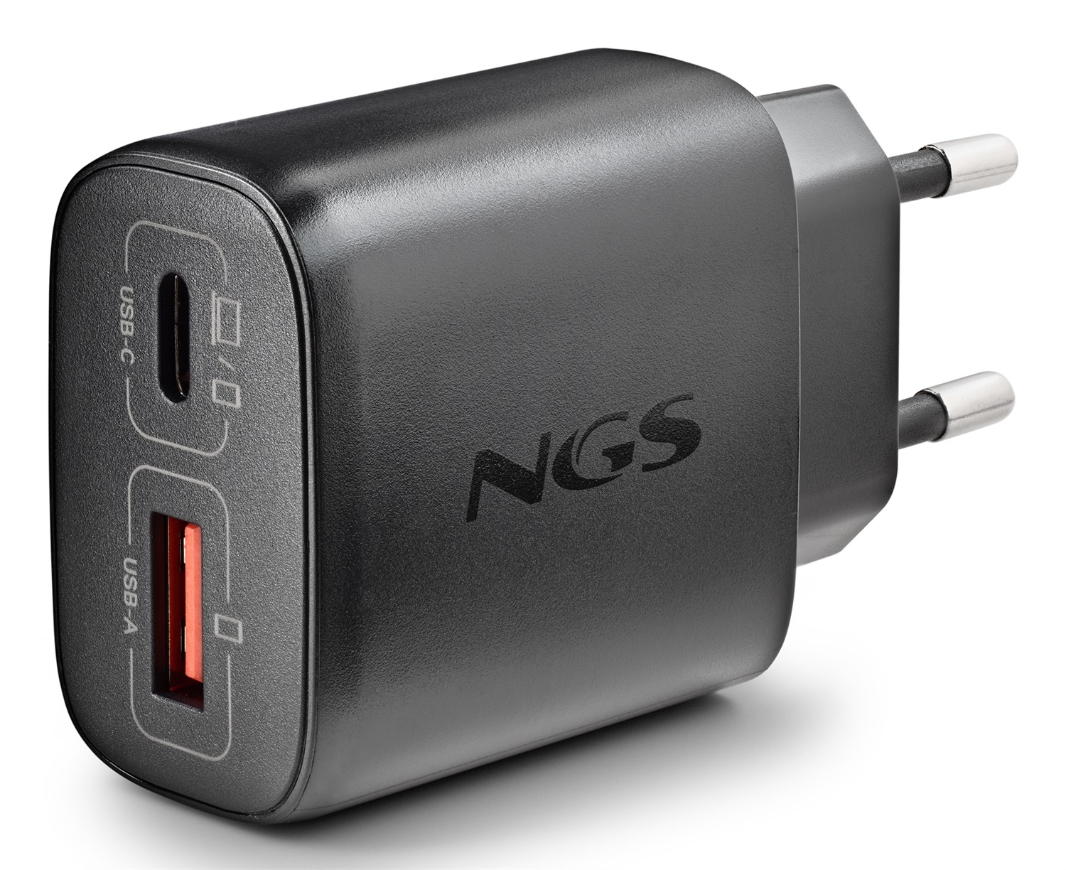 NGS ERA 45 W Black - Caricatore GAN 45 W con USB-C e USB-A, Ricarica Rapida Intelligente, Compatto e Portatile