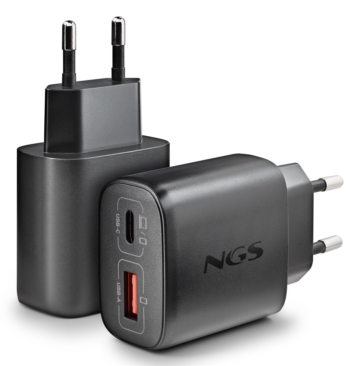 NGS ERA 45 W Black - Caricatore GAN 45 W con USB-C e USB-A, Ricarica Rapida Intelligente, Compatto e Portatile