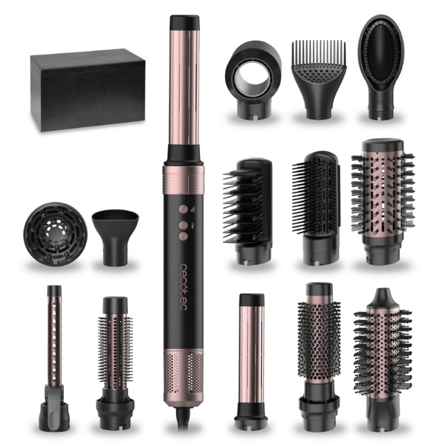 Cecotec Bamba CeramicCare 14in1 AirGlam Kit per lo styling dei capelli con Tecnologia Coanda, 1400 W, Nero, Cavo 1,8 m