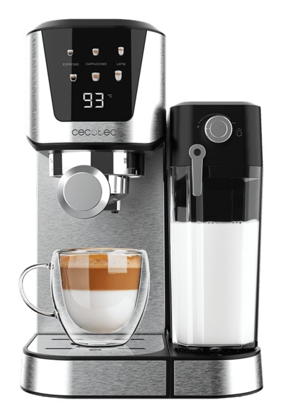 Cecotec Macchina da Caffè Semiautomatica Power Espresso 20 Cream - 1350W, 20 Bar, Serbatoio Acqua 1L, Serbatoio Latte 700ml, Sistema Force Aroma