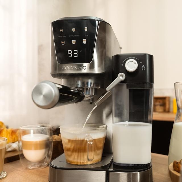 Cecotec Macchina da Caffè Semiautomatica Power Espresso 20 Cream - 1350W, 20 Bar, Serbatoio Acqua 1L, Serbatoio Latte 700ml, Sistema Force Aroma