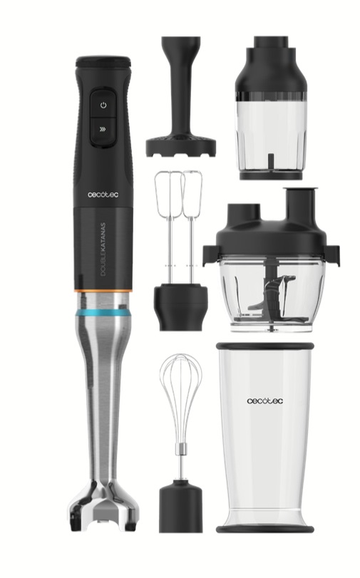 Cecotec Frullatore a immersione Katana TotalDestroy 1500XL - 1500 W, Doppio Coltello, 21 Velocità, Titanio Nero, Campana Antisalpaduras, Nave da 800 ml