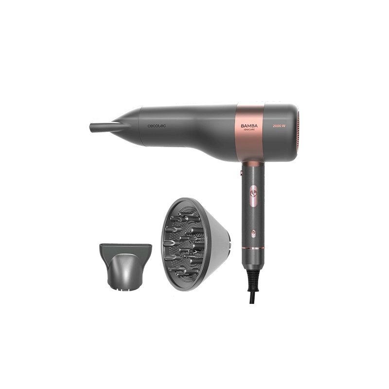 Cecotec Asciugacapelli IoniCare 6000 RockStar Vision - 2000 W, Grigio/Rose Gold, Motore Digitale, Display LCD, 5 Impostazioni di Temperatura, Funzione Aria Fredda, Accessori Inclusi