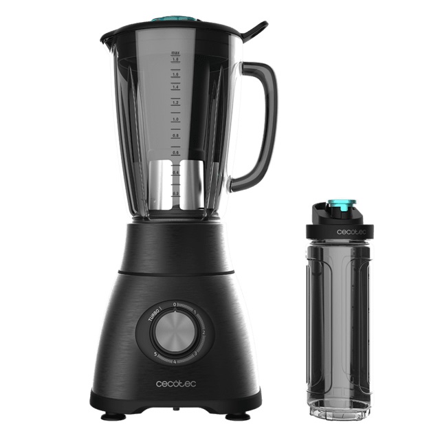 Cecotec Frullatore a Caraffa Power Black Titanium 1800 Go - 1800 W, Lama a 6 Foglie in Titanio Nero, Caraffa in Vetro Fuso da 1,8 l, 5 Velocità Turbo