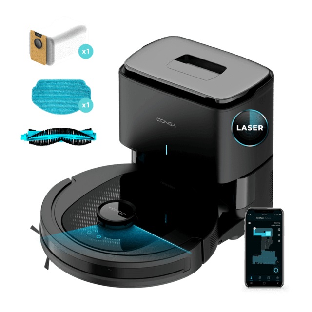 Cecotec Conga 7490 Ultimate Home X-Treme - Robot Aspirapolvere 4000 Pa, Autonomia 120 min, Navigazione Laser, Base Auto-Svuotamento, Pulizia 4 in 1
