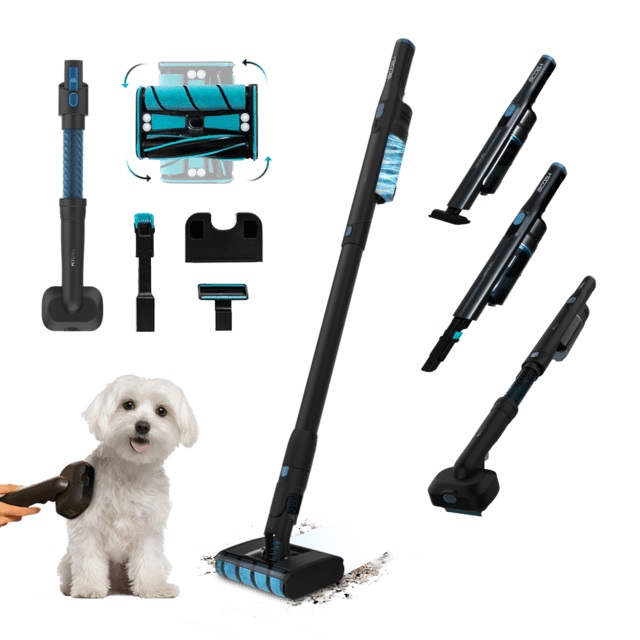 Cecotec Scoba 2100 Twice Animal - Aspirapolvere Scopa Elettrica Senza Fili, Motore Brushless, Potenza 210W, Aspirazione 20 kPa, Design Leggero, Testa Motorizzata a Doppia Spazzola, Spazzola per Animali, Autonomia fino a 45 minuti