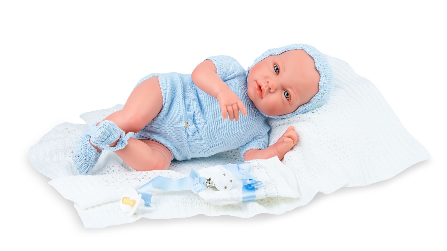 MARINA & PAU Bambola Luka Newborn 3050 - Reborn con Tutina Azzurra e Cappellino Morbido