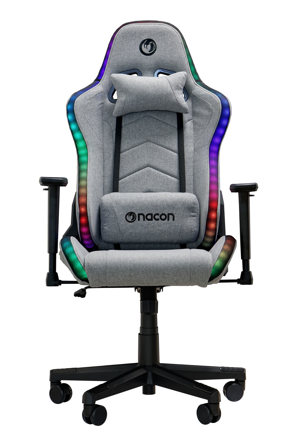 NACON PCCH-675-RGB Sedia Gaming Ergonomica Imbottita con Cuscino Lombare e Poggiatesta, Grigio/Nero, Design Elegante e Illuminazione RGB