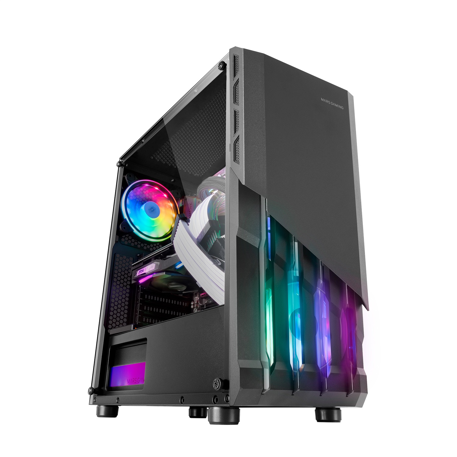 Mars Gaming MC-X2 Case PC Gaming ATX, Nero, Frontale in Acciaio con 2 Ventole FRGB e Finestra Laterale Completa