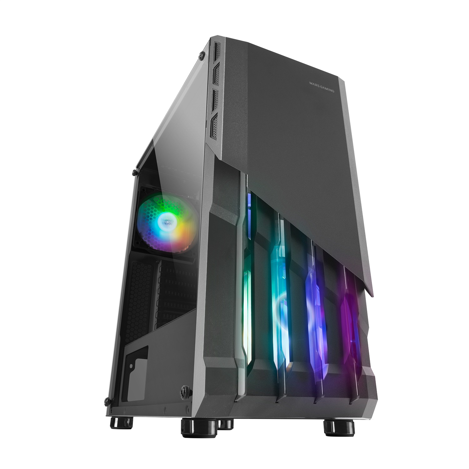 Mars Gaming MC-X2 Case PC Gaming ATX, Nero, Frontale in Acciaio con 2 Ventole FRGB e Finestra Laterale Completa